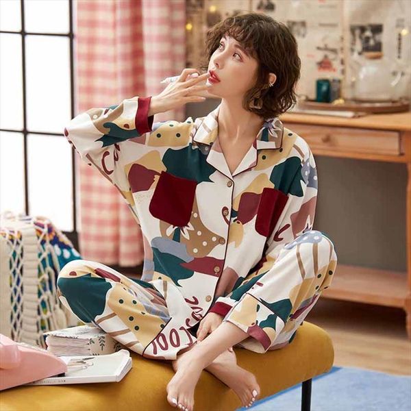 

bzel autumn cotton pyjama womens sleepwears set casual home suit simple elegant comfortable nightwear loose pijama mujer 2pc, Black;red