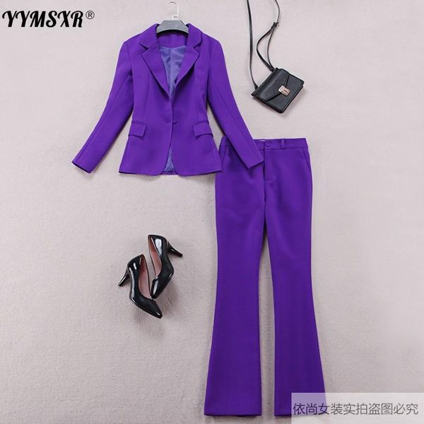 

women's two piece pants purple suit autumn and winter 2021 high-quality fashion business wear temperament slim flared 2-piece, White