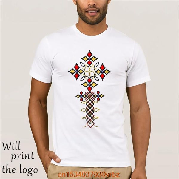 

men's t-shirts fashion printed t-shirt short sleeve ethiopian cross casual o-neck loose summer t shirt for men, White;black
