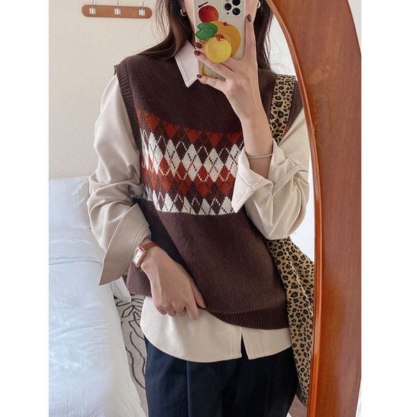 

zhiyun college knitted vest women's autumn winter loose sweater, White