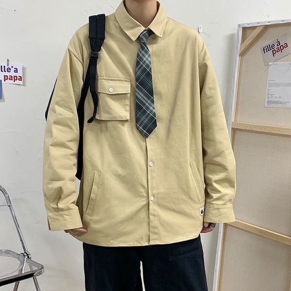 

men's casual shirts solid color large pocket coats washed long sleeve hawaiian shirt camisa social masculina streetwear -5xl rchi, White;black