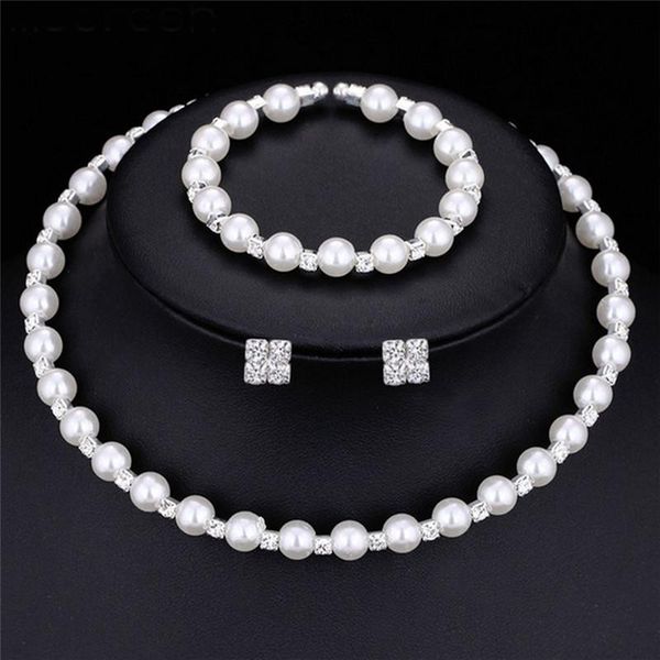 

earrings & necklace pearl crystal bridesmaid wedding jewellery set bracelet, Silver