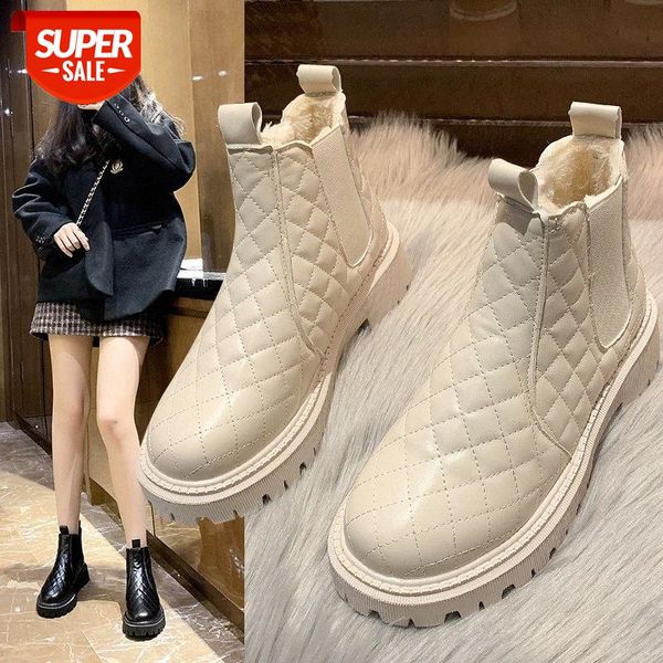 

martin boots women's british style plush thickened bottom autumn and winter fashion round head short tube snow #5l5y, Black