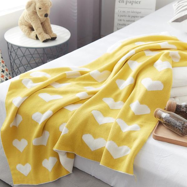 

blankets nordic cotton knitting soft blanket heart love pattern bedroom air conditioning travel picnic portable kids sleeping