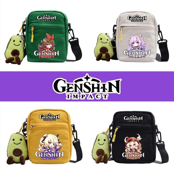 

card holders genshin impact keqing canvas shoulder bag casual messenger sling gifts for kids friends, Brown;gray