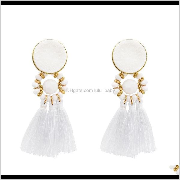 

8 colors bohemian acrylic beads cotton thread long tassel drop earrings for party jewelry tj5hm dangle chandelier fg2sw, Silver