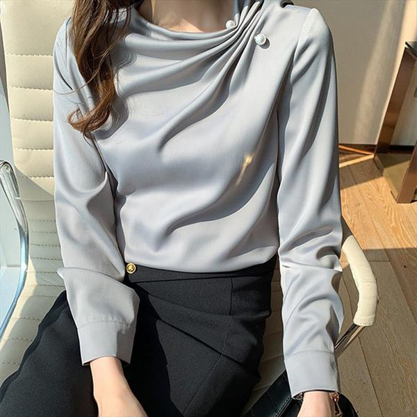

korean chiffon beading women shirt long sleeve pleated pullover ladies, White