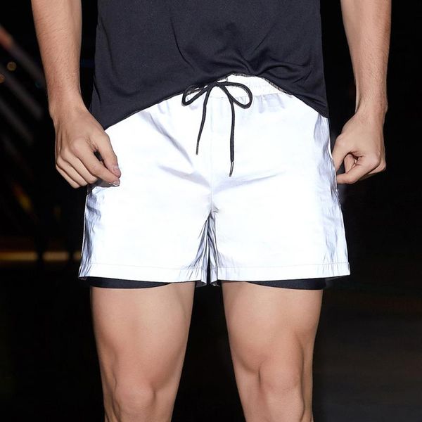 

solid reflective men short casual work night club running mens pants hip hop ourdoor workout jogger fashion oversize men's shorts, White;black