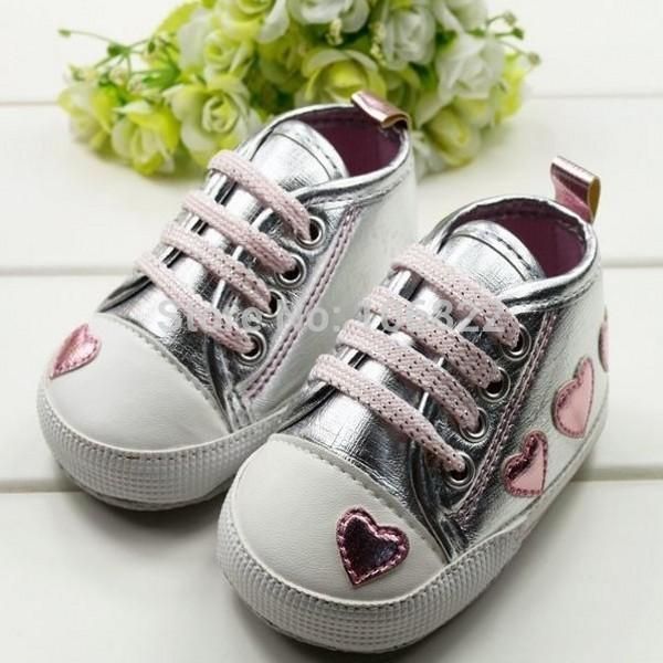 

first walkers baby girl walker silver heart soft shoes kids girls shinny walking sneaker 0-18 m