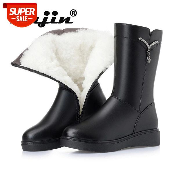 

fujin wool snow boots women warm genuine leather shoes plush fur warm fashion zipper high boots platform women winter #pc0m