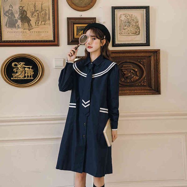 

dress autumn preppy style loose sailor collar sweet student long female sleeve bing as mujer, Black;gray