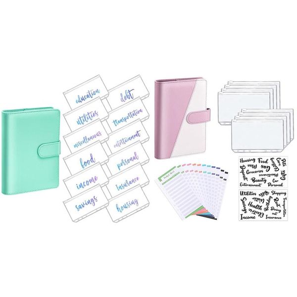

gift wrap 2 set pu leather notebook binder budget planning notepad transparent material is clear, green & pink