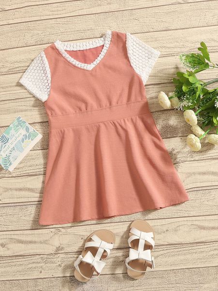 

toddler girls 1pc lace panel dress she, Red;yellow