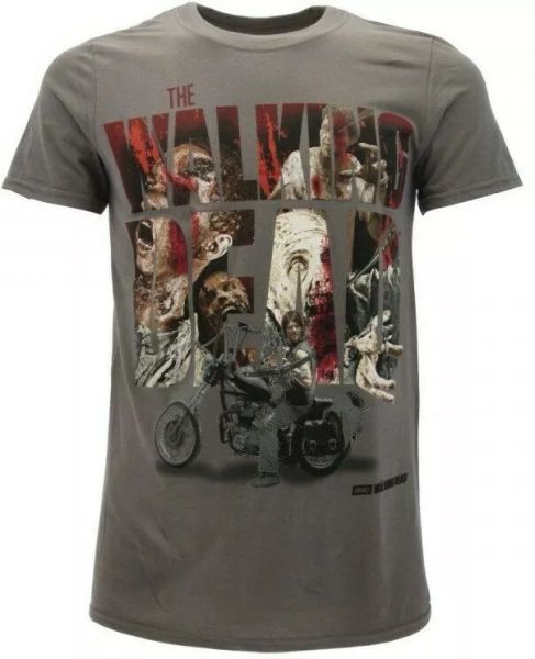 

t shirt walking dead dariyl dixon man cotton short sleeve dark grey, White;black