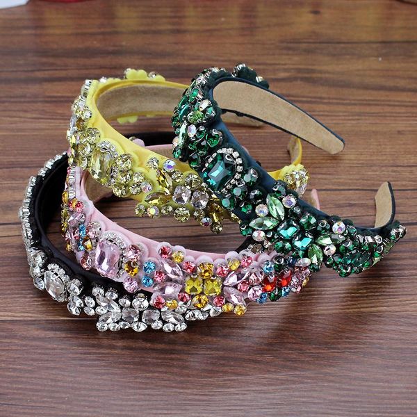 

hair clips & barrettes wide luxury green pink yellow crystal princess hairbands floral rhinestone headbands for women girls fashion accessor, Golden;silver