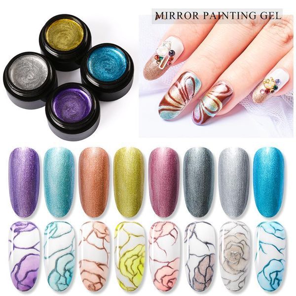 

mtssii metallic mirror painting gel varnish 5ml nail polish set for manicure diy base coat hybird design of art1, Red;pink