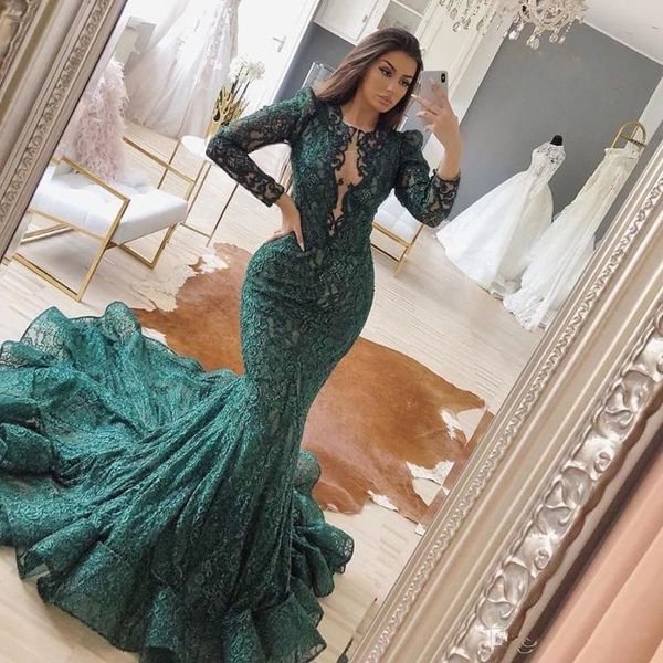 Real Image Mermaid Dress da sera Full Lace Appliques Plu Size Prom Dresses Gioiello Negozio Corte Treno Arabo Formale Abiti da partito