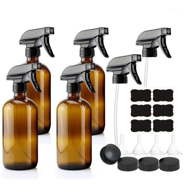 

storage bottles & jars 4 pack 500ml amber glass spray bottle with trigger sprayer for essential oils cleaning 16 oz empty refil