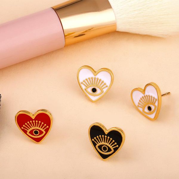 

sweet gold color metal earrings for women 2021 fashion minimalist heart evil eye statement vintage party jewelry stud, Golden;silver