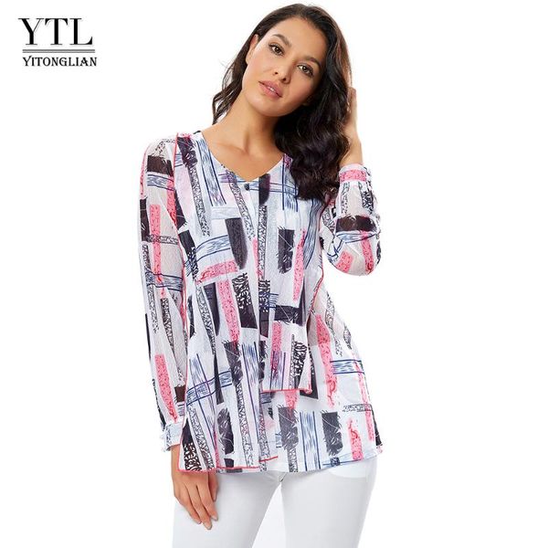 

women's blouses & shirts ytl printed blouse geometric mesh wrap tunic shirt casual boho style blusa female plus size 5xl 8xl h276, White