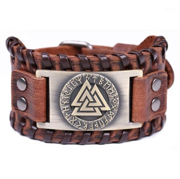 

classic ancient bronze triangle alloy accessories men's bracelet fashion amulet leather bracelet1, Black