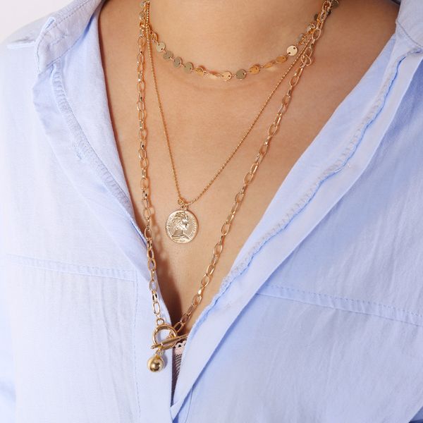 

factory wholesale new sequin head 10 button necklace for women's fashion versatile multi-layer clavicle chain party gift