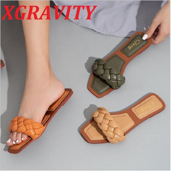 

knitting slides fashion square toe women footwear elegant comfortable weaving female flat shoes casual summer slippers, Black