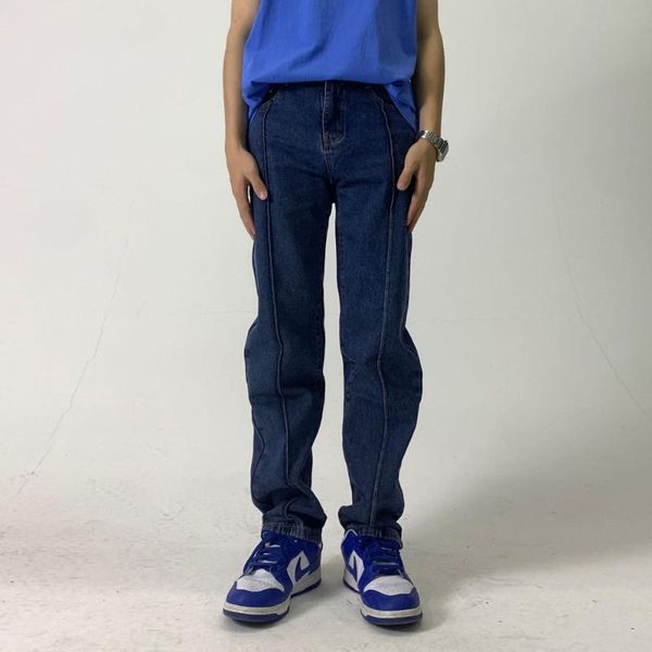 

men's jeans men chic fashion casual washed straight denim pants male streetwear hip hop vintage vibe trousers man, Blue