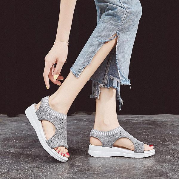 

sandals women summer 2021 open toed flat roman flying woven hollow platform sports, Black