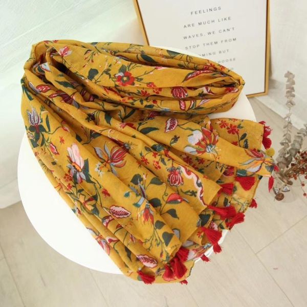 

scarves 1 pcs muslim scarf yellow color printed floral cotton viscose hijabs stoles, Blue;gray