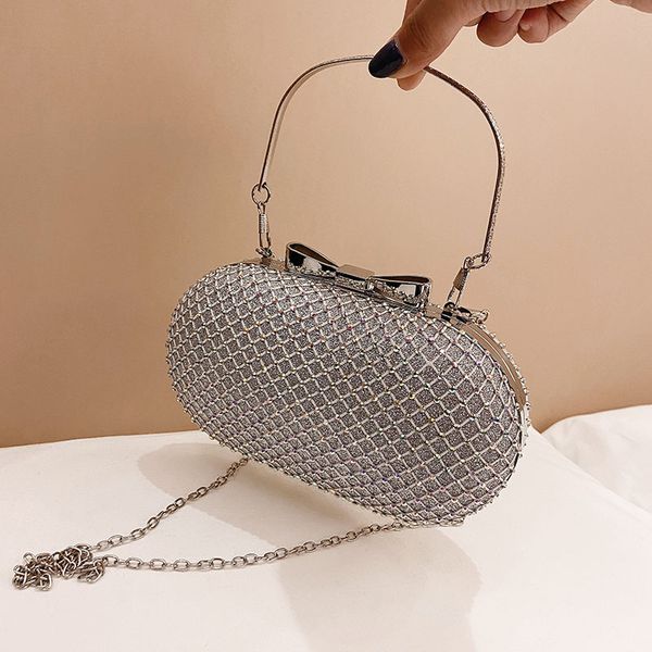 

wedding silver rhinestones women evening bag chain shoulder bag elegant clutch purse egg shape day cluth handbags gold ftb349