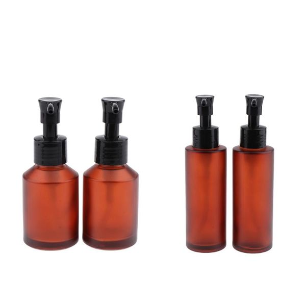 

4pcs empty glass pump bottle refillable cosmetic lotions shampoo liquid soap dispenser 100ml 60ml storage bottles & jars