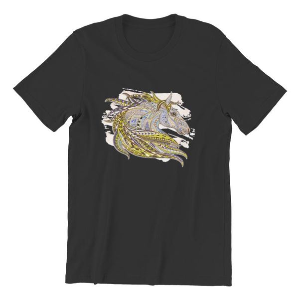 

men's t-shirts t-shirt yellow ethnic horse 100%Â cotton kawaii roundÂ collar men clothing 127032, White;black