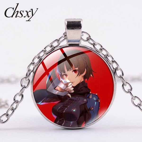 

pendant necklaces japan anime persona 5 necklace akira kurusu anne takamaki art po cartoon figures glass cabochon choker jewelry, Silver