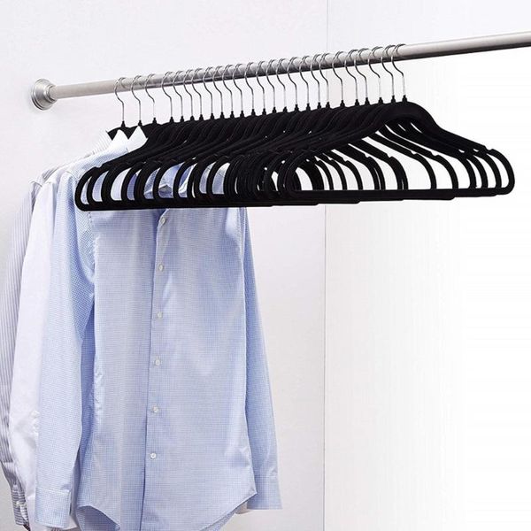

hangers & racks 10pcs gray 45cm flocking hanger plastic non-slip velvet clothing store for clothes