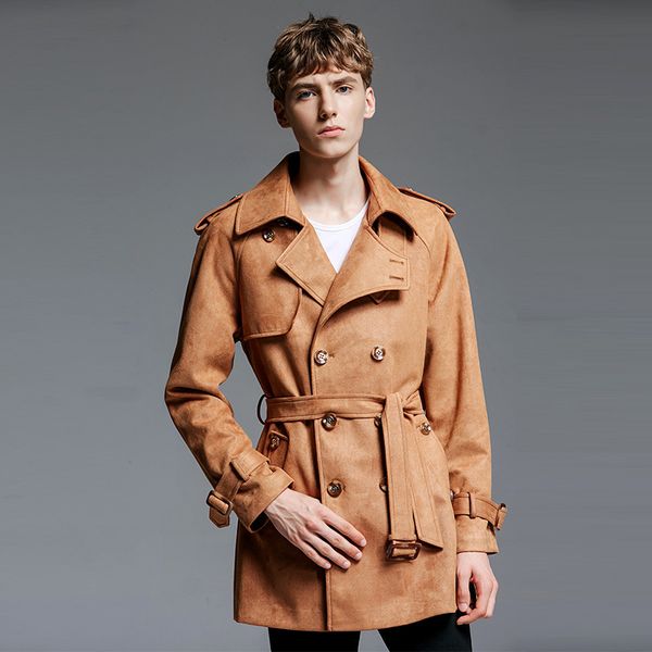 

chaojue suede windbreaker men's spring and autumn loose large deer coat 11121, Tan;black