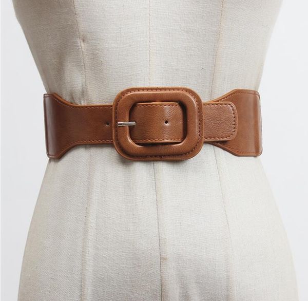 

women's runway fashion elastic pu leather cummerbunds female dress corsets waistband belts decoration wide belt r3145, Black;brown