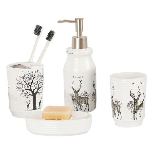 

bath accessory set european printed ceramic bathroom creative home toiletries gift box color 4 pieces