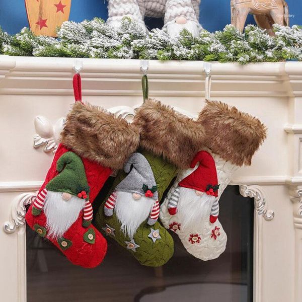 

christmas decorations large stockings knitted faceless santa gnome doll sock xmas candy gift bag tree pendant1