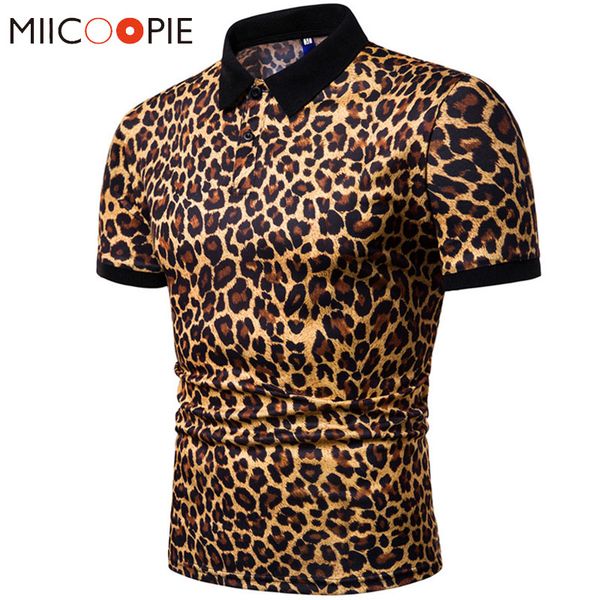 

2019 summer mens polo shirt brands night club leopard printed turn down collar short sleeve male polo homme tees m-xxxl, White;black