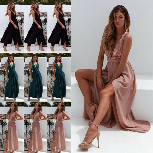 

women's jumpsuits & rompers 2021 women romper summer v neck sleeveless backless bandage jumpsuit loose wide leg pants trousers playsuit, Black;white