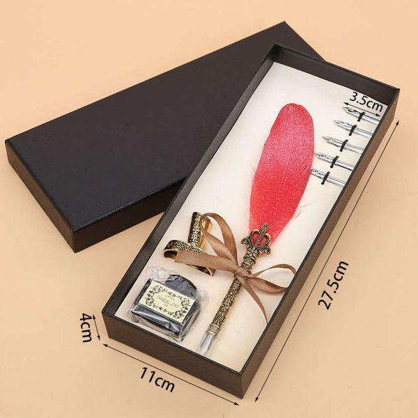 

the pen feather pen set dip business gift signature insert ink carved metal pen set