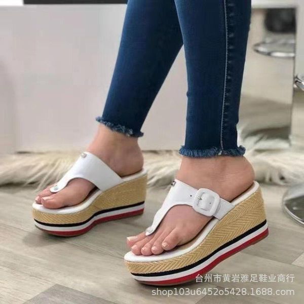 

slippers rubber flip flops shoes woman flock flat big size heeled mules pantofle platform hawaiian high scandals slides t56n, Black