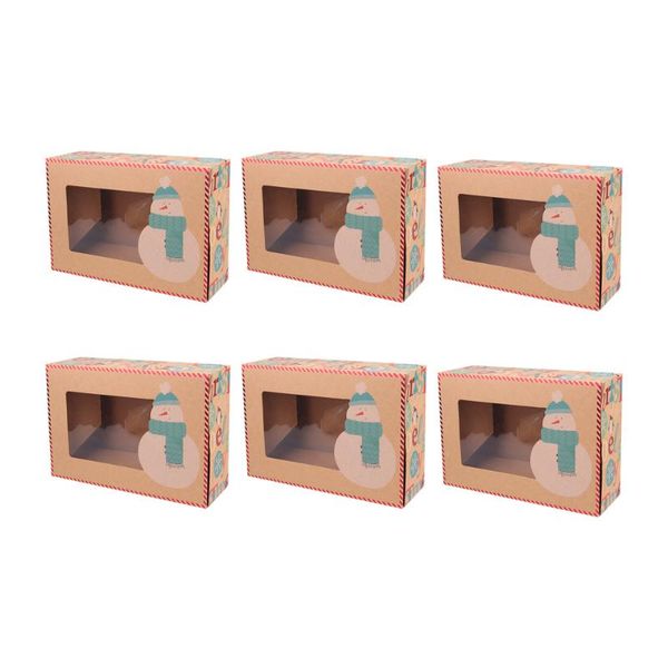 

gift wrap 6pcs christmas clear window baking packing boxes rectanglar dessert nougat kraft paper (snowman)
