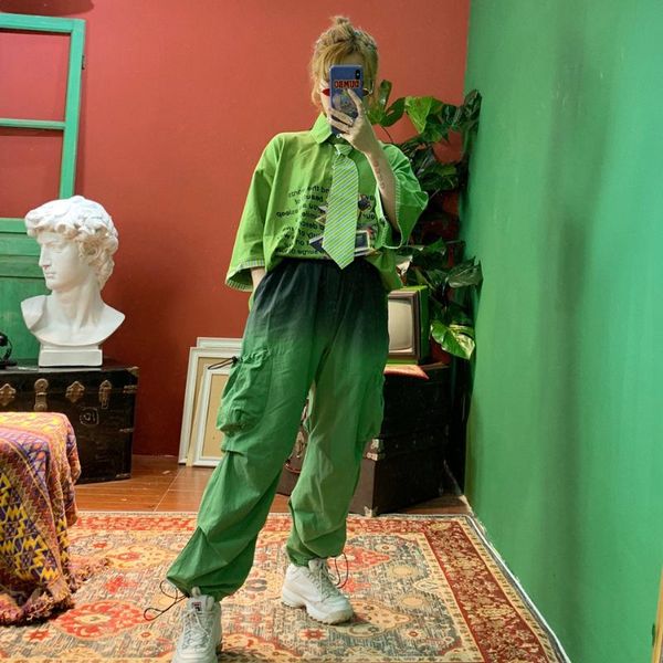 

women's pants & capris street hip hop 2021 summer gradual tie dye loose boyfriend bf overalls thin couple trousers trouser, Black;white