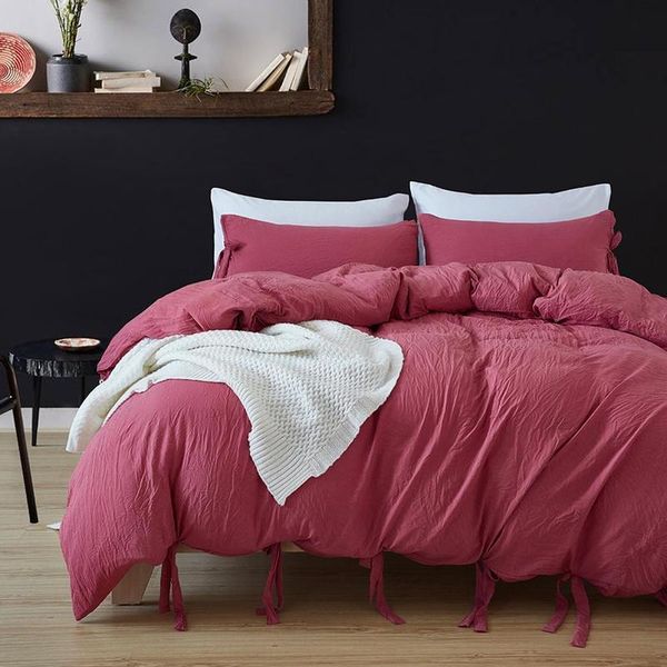 

bedding sets 3pcs/set pure color set soft polyester microfiber cover washing tie decoration twin  king size