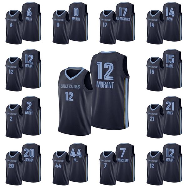 

memphis grizzlies men delon wright ja morant jonas valanciunas solomon hill brandon clarke dwight howard jersey, Black
