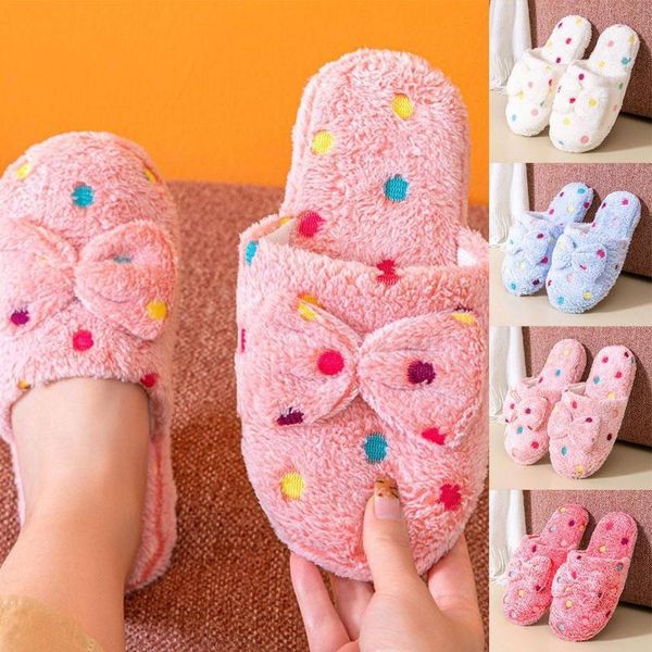 

clothing & wardrobe storage winter warm cute bow woman slippers home wear shoes comfortable non-slip multicolor for with colorful spots