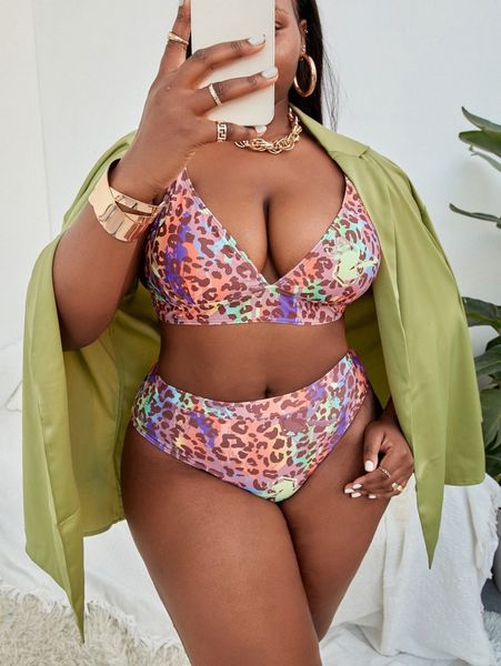 

sxy plus ombre leopard bikini swimsuit e9ei#, Black