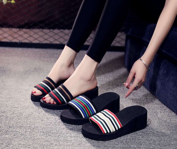 

casual shoes flip flop women's slippers sandals children's summer fashion versatile wear at home korean students middle heel beach, Black